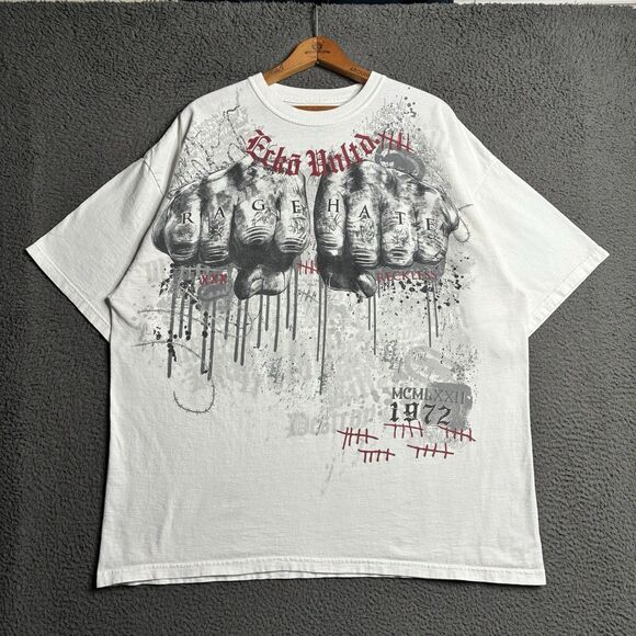 Y2K Eckō Unltd T-Shirt Mens 2XL White Double Sided Grunge Mma Cyber - Picture 11 of 13